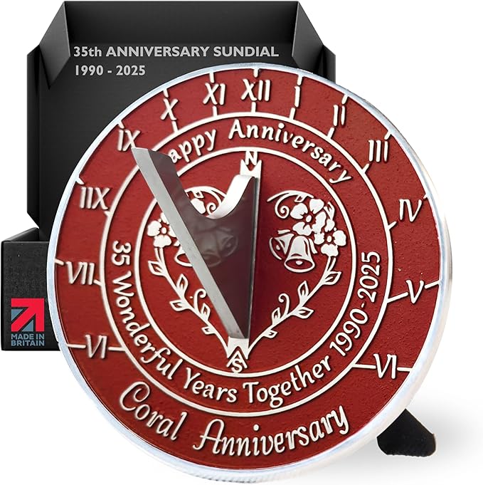 Anniversary Sundial Gift for 35th Coral Wedding Anniversary in 2025 - Recycled Metal Home Decor Or Garden Present Idea - Handmade in UK for Him, Her Parents Or Couples 35 Year Celebration