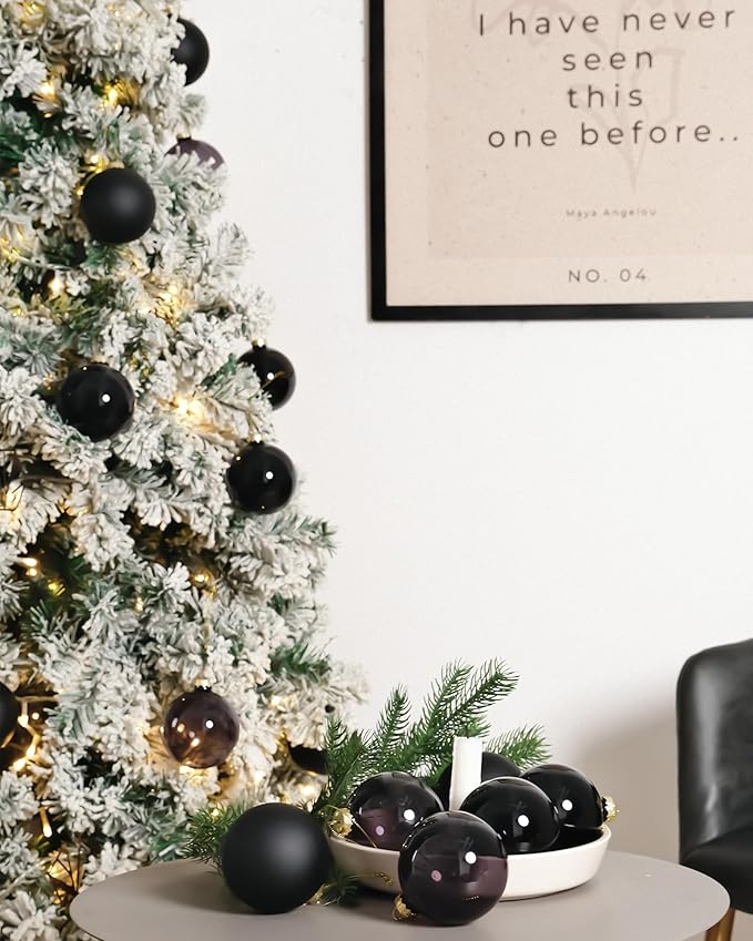 DN DECONATION Black Glass Christmas Ball Ornaments, Set of 9, 3' Hanging Christmas Baubles for Xmas Tree Decoration, Gothic, Halloween, DIY Gift