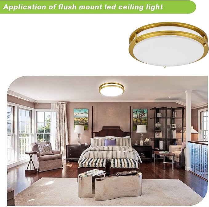 hykolity 13 inch Flush Mount LED Ceiling Light Fixture, 2700K/3000K/3500K/4000K/5000K Adjustable Ceiling Lights, Gold Saturn Dimmable Lighting for Hallway Bathroom or Kitchen ETL Listed 1Pack