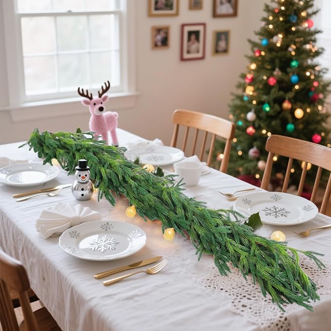 4 Pcs 6 Ft Christmas Norfolk Pine Garlands, Faux Pine Garland, Realistic Green Fake Greenery Garland for Christmas Table, Mantle, Wall, Indoor, Outdoor Holiday Winter Decorations (4, 6 FT)