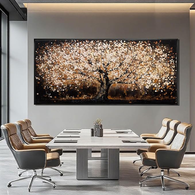 Gold Tree Art Landscape Canvas Wall Art Neutral Art Prints for Dining Room Black Pictures Wall Decor for Living Room Home Hotel Hanging Artwork 32"x 70"