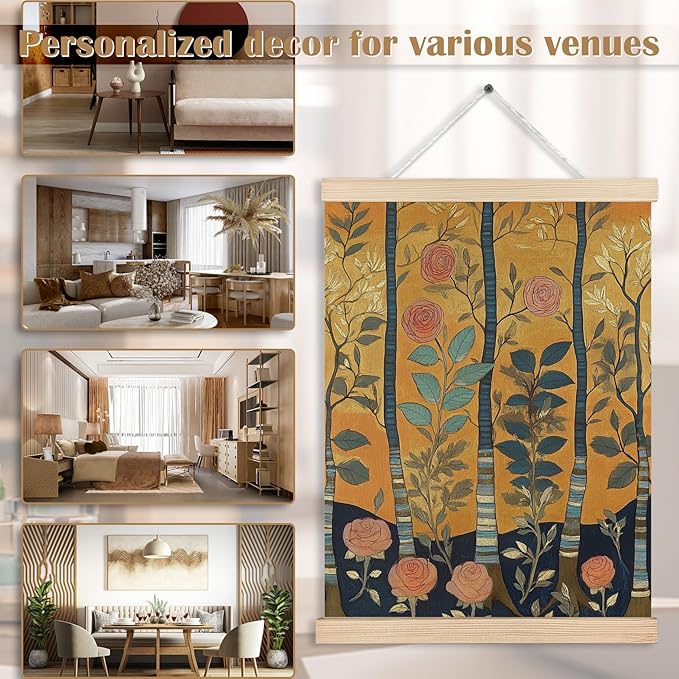 FITIE Vintage William Morris Inspired Rose Flower Tree Wall Art Poster Framed, Rustic Farmhouse Decor, Abstract Art Decor, Retro Mid Century Modern Floral Botanical Canvas Wall Art Prints for Home Office, 12x16 Inches