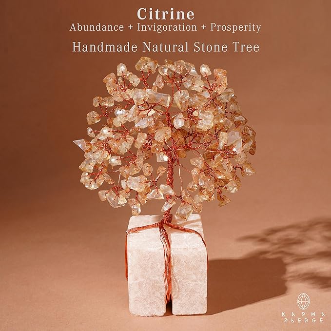 Crystal Tree for Birthday Gifts for Women, Handmade Raw Crystal Base Citrine Chakra Healing Crystal Tree of Life for Positive Energy, Money, Good Luck, Christmas Décor, Home and Office Decor
