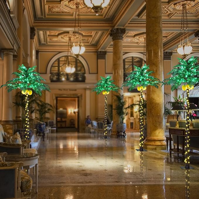 Lightshare Lighted Upgraded 8FT Gorgeous Artificial Lighted Palm Tree, 256 LED Lights, Decoration for Home,Party, Christmas, Nativity, Outside Patio