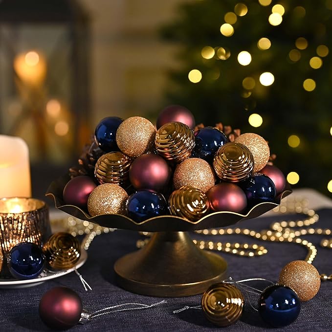 Valery Madelyn 1.57 Inches Small Christmas Tree Decorations Ornament Set for 4th of July Fall Halloween, 24ct Bronze Copper Purple Shatterproof Hanging Ball Ornaments Holiday Party Decor
