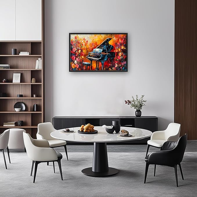 Olivine Music Large Wall Art, Vintage Piano Pictures Wall Decor, Jazz Painting, Musical Instrument Canvas Prints, Framed Artwork for Studio Dining Room Living Room Bedroom Bathroom Office Home 36"x24"