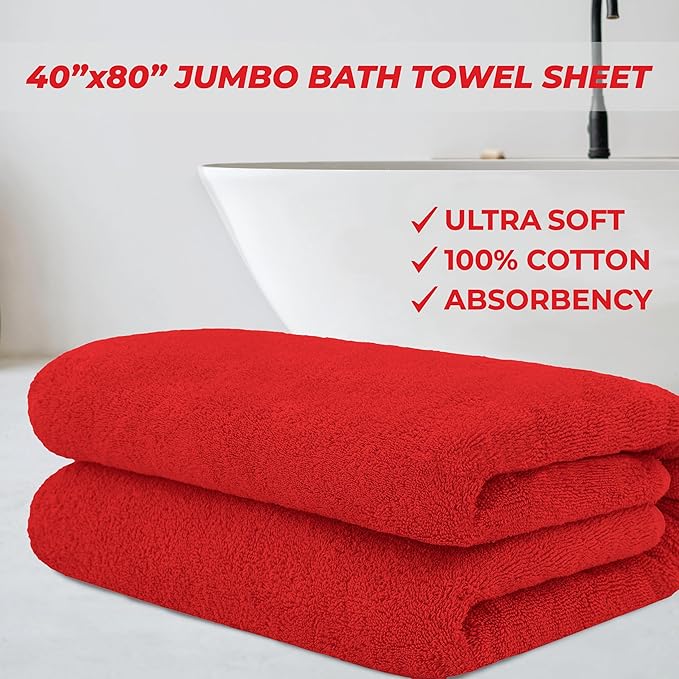 Cotton Paradise 100% Cotton 40x80 Oversized Bath Sheet, Extra Large Turkish Bath Towels for Bathroom, Red Bathsheet
