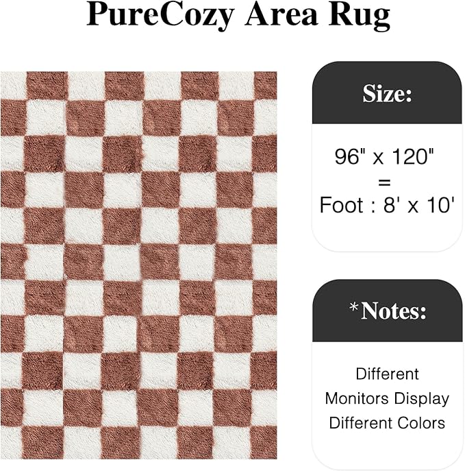 Checkered Rug 8x10 for Living Room, Rose Pink Modern Shag Rug Washable Non-Slip Large Area Rug Super Soft Indoor Fuzzy Carpet Fluffy Rugs for Bedroom Home Aesthetic Decor