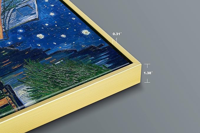 Wieco Art Framed Wall Art Canvas Prints of Cafe Terrace at Night Canvas Prints Wall Art by Van Gogh Paintings Reproduction Abstract Artwork for Wall Decor Golden Frame