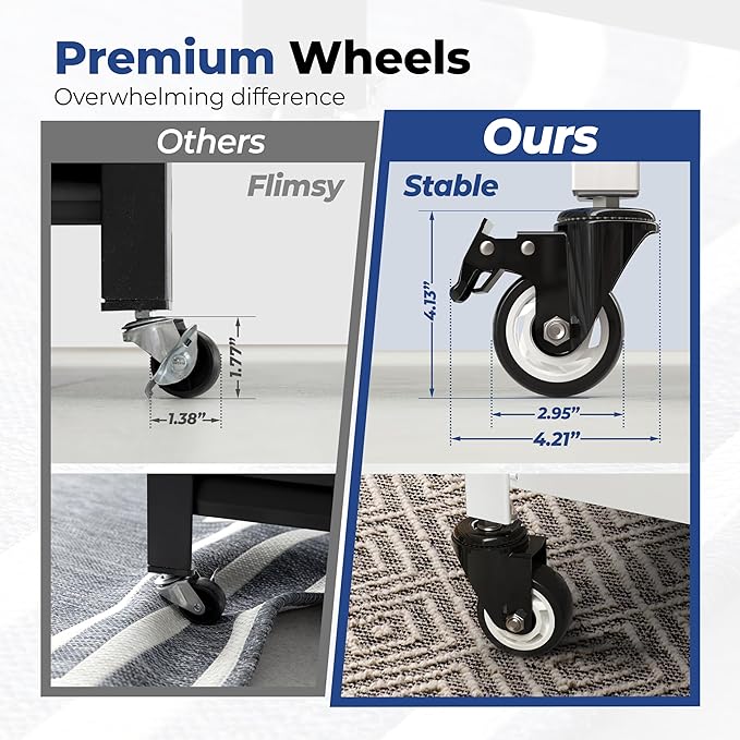 HOMEDANT House White 5-Tier Metal Boltless Rolling Cart Shelf Rack Casters Heavy Duty Wheel Shelving Unit Adjustable Storage Shelves Organizer Shelf Kitchen Garage 48.1" W x 18.5" D x 75.4" H 2Pack