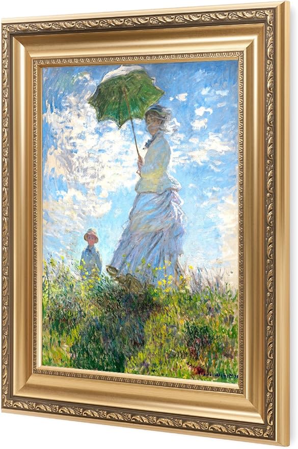DECORARTS - The Walk, Woman with a Parasol (1875), Claude Monet Art Reproduction. Giclee Print& Museum Quality Framed Art for Wall Decor.Framed size: 26x22