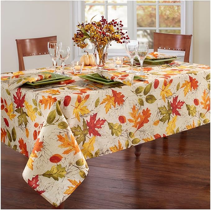 Elrene Home Fashions Autumn Leaves Fall Printed Wrinkle Resistant Tablecloth, Holiday Table Cover for Formal or Everyday Use, 60"x84" Oblong/Rectangle