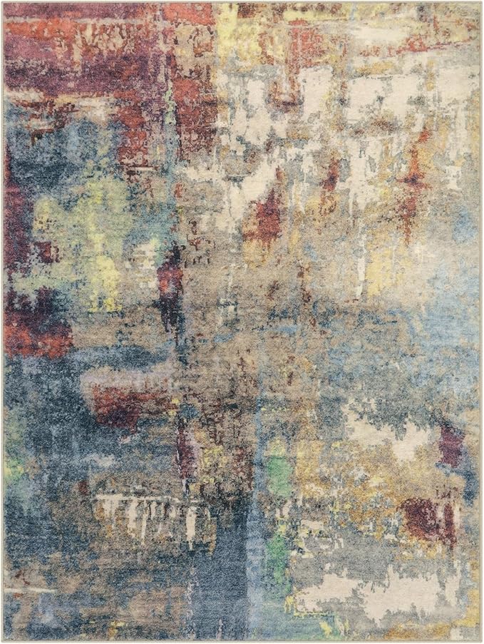 Lahome Modern Abstract 9x12 Area Rugs for Bedroom, Washable Living Room Rug for Bedroom Low Pile Non Slip, Red Soft Indoor Accent Carpet for Dining Room Table Home Decor Use