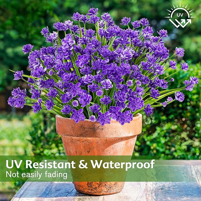 AGIRL 24 Bundles Artificial Flowers for Outdoor,No Fade Fake Plastic Flowers Faux Plants for Decoration Hanging Planters Indoor Outside Garden Porch Window Box Home Wedding Farmhouse