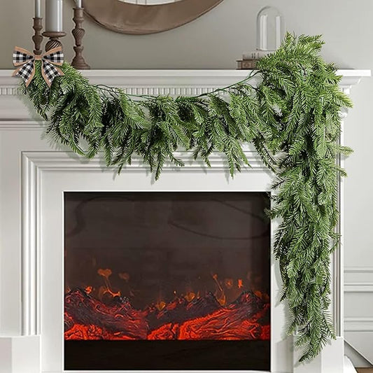 Watayo 2 Pcs Realistic Touch Norfolk Pine Garland- 4.9 Ft Artificial Realistic Christmas Garland for Mantle- Faux Norfolk Pine Cedar Garland for Christmas Fireplace Window Home Indoor Outdoor Decor