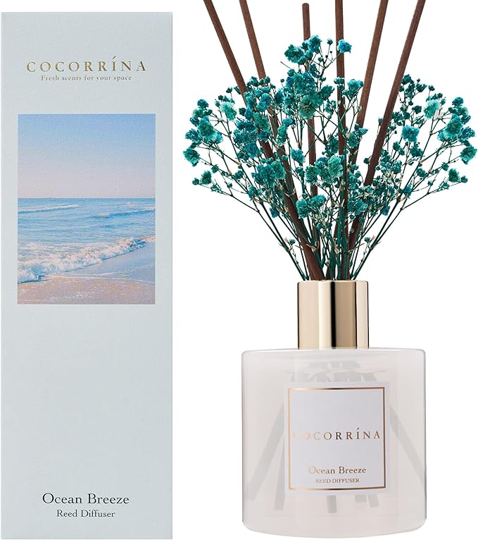 COCORRÍNA Reed Diffuser - Ocean Breeze Scented Diffuser with 8 Sticks Home Fragrance Reed Diffuser for Bathroom Shelf Decor