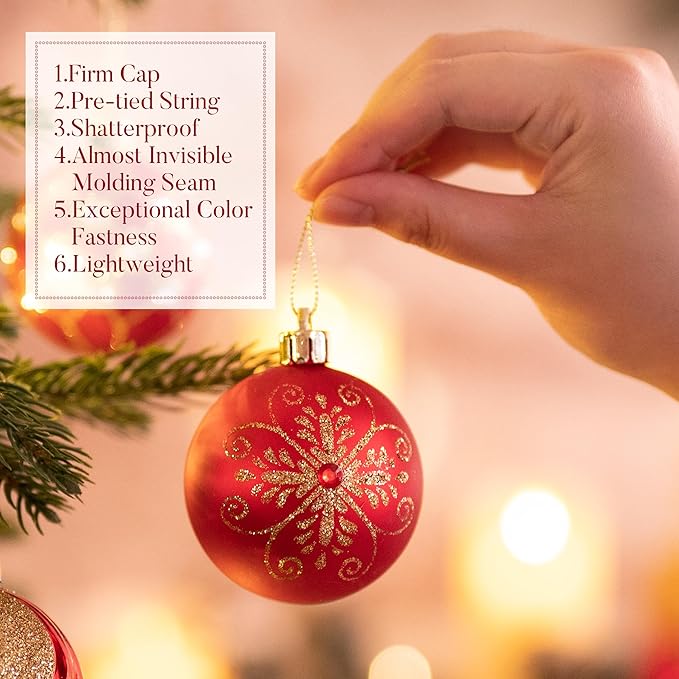 Valery Madelyn Christmas Ornaments Set, 30ct 2.36 Inches Red and Gold Shatterproof Christmas Tree Decorations Ball Ornaments Bulk, Luxury Hanging Ornaments for Xmas Holiday Party Decor