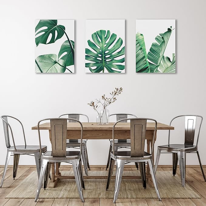 COSCTOR Set of 3 Botanical Wall Art Bathroom Green Plant Tropical leaf Picture Framed Prints for Home Living Room Bedroom Restroom Decoration(Framed,12x16)