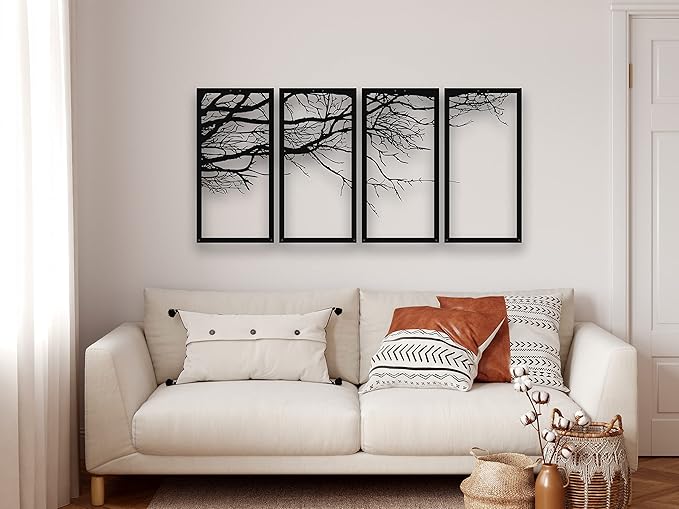 Dekadron Metal Wall Art, Tree of Life, 4 Pieces, Metal Wall Decoration (200 x 100 cm)