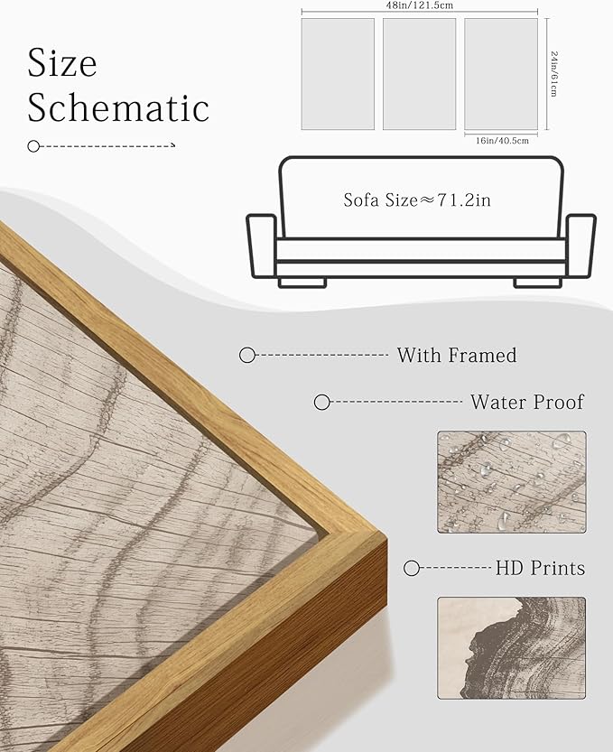 KUVIOKE Boho Vintage Antique Tree Wall Art Framed Neutral Retro Tree Rings Wood Prints Rustic Nature Illustrations Bedroom Living Room 16x24in (Natural Framed)