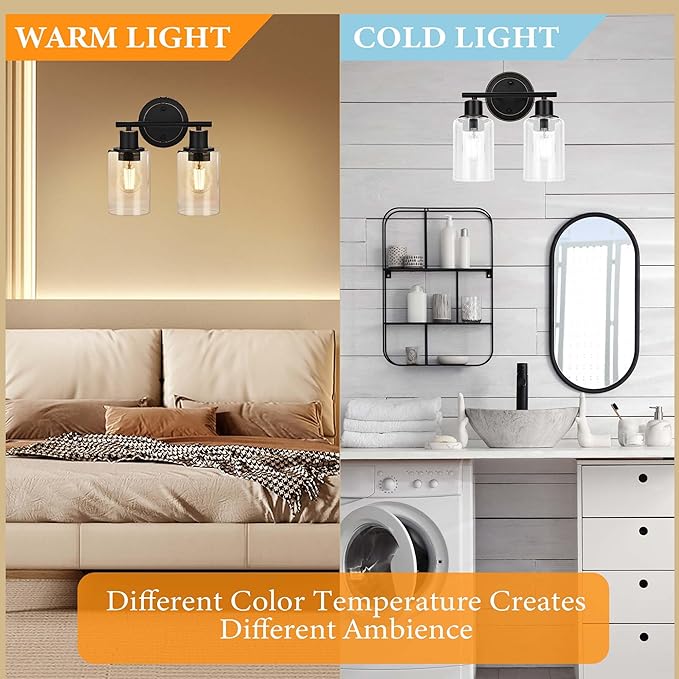 Oil Rubbed Bronze 2-Light Modern Vanity Light for Bathroom - 2-Light Oil Rubbed Bronze Bathroom Vanity Light Fixture, 2-Bulb Wall Sconce Over Sink