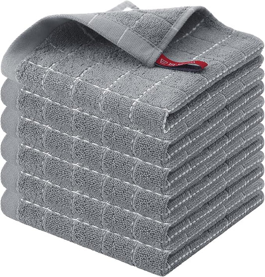 Homaxy 100% Cotton Terry Kitchen Dish Cloths, Ultra Soft and Absorbent Dish Towels for Kitchen, Suitable for Drying and Washing Dishes, 6 Pack, 12 x 12 Inches, Grey