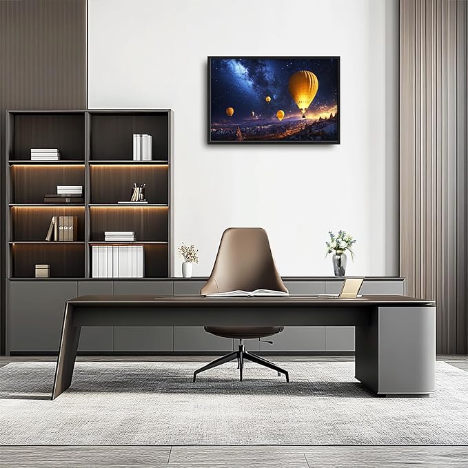 Olivine Hot Air Balloon Wall Art, Cappadocia Landscape Pictures Wall Decor, Night Adventure Paintings, Travel Canvas Prints, Framed Artwork for Bathroom Bedroom Living Room Office Home 36"x24"