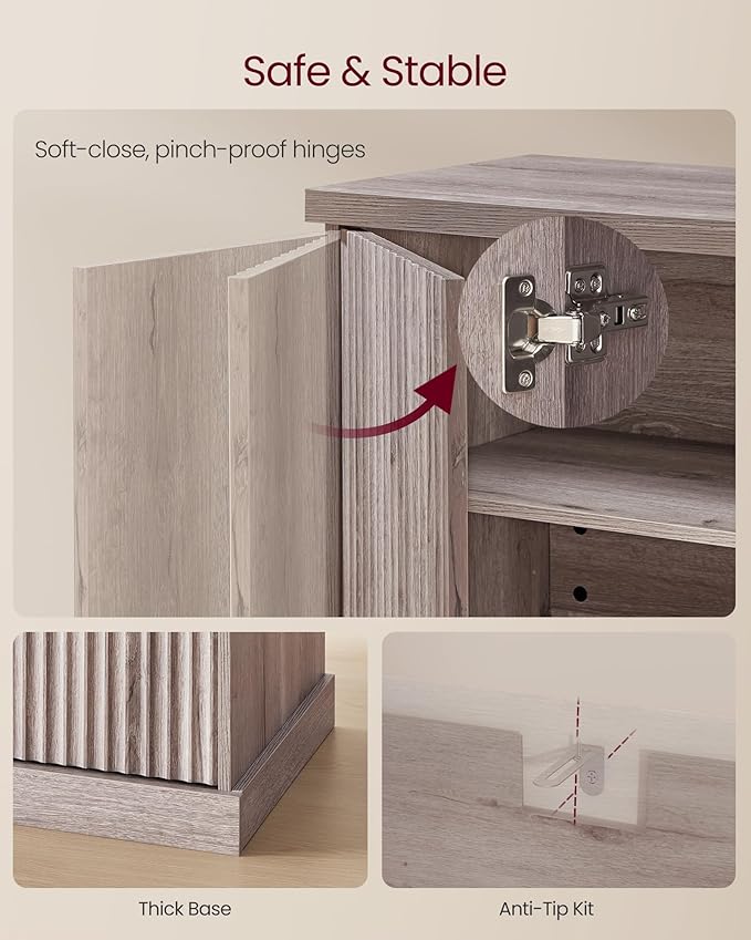 VASAGLE MAXE Collection - Transitional Buffet Cabinet, Console Cabinet, Sideboard with Adjustable Shelves, Fluted Doors, Buffet Table, Kitchen Pantry, Washed Gray UBBK382G01S