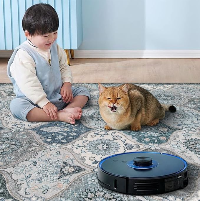 Lahome Moroccan Trellis Washable Rugs, 3x5 Area Rug for Bedroom Living Room, Indoor Non-Slip Small Oriental Accent Throw Carpet for Kitchen Entryway Bathroom Office, Blue