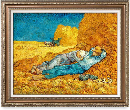 DECORARTS - Noon: Rest from Work, Vincent Van Gogh Art Reproduction. Acid Free Cotton Canvas Giclee Print w/Bronze Frame&Mat for Wall Decor.
