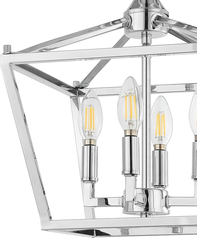 JONATHAN Y JYL7610C Plains Mini Lantern 12" 4-Light Iron Modern Farmhouse LED Flush Mount, Rustic, Industrial, Dimmable, 2700K Cozy Warm Light Kitchen, Hallway, Bathroom, Stairwell, Chrome