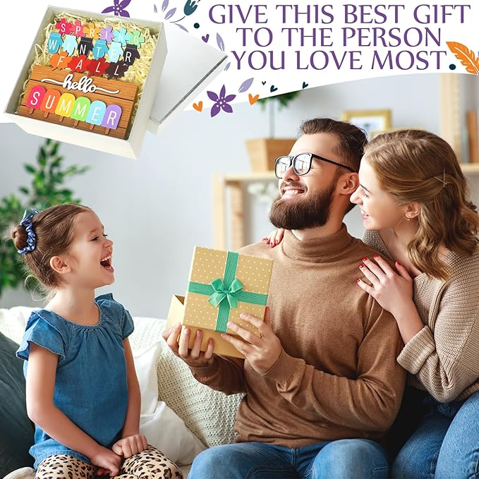 Roowest 5 Pcs Hello Fall Sign Interchangeable Seasonal Sign Spring Summer Winter Tiered Tray Decor 5.9 x 3 Inch Wooden 4 Seasons Farmhouse Table Centerpiece Decoration for Home Shelf Office(Simple)