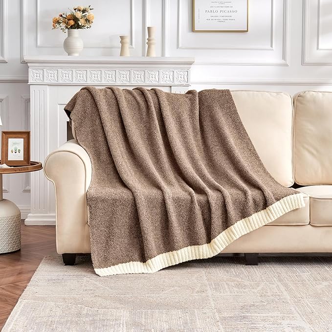 CozeCube Melange Blanket, Ultra Soft Dark Brown and White Throw Blanket, Warm Cozy Knit Fuzzy Plush Reversible Throw for Couch Bed Sofa, 60"x80"
