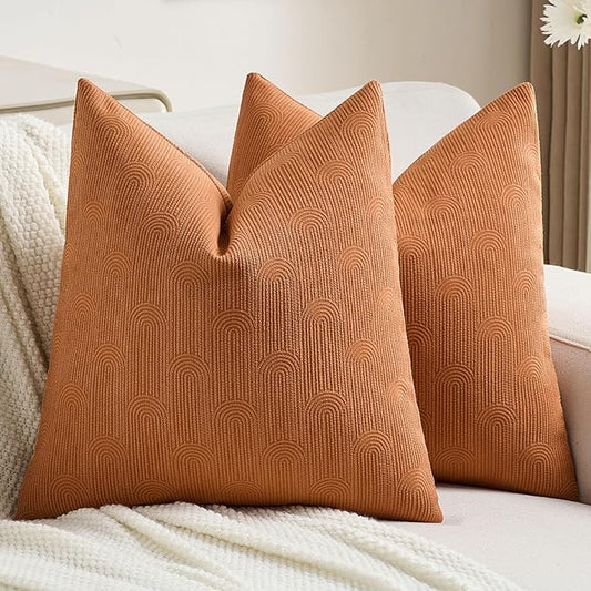FUTEI Burnt Orange Chenille Decorative Throw Pillow Covers 22x22 Inch Set of 2,Soft Cozy Striped Geometric Patterns Cushion Case,Modern Home Decor for Couch Bed Living Room