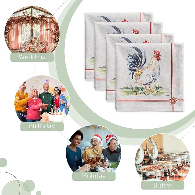 Maison d' Hermine Cloth Napkins Set of 4 100% Cotton Everyday Reusable Square Napkins Cloth Washable, Dinner, Party, Wedding, Restaurant, Spring/Summer (Campagne, 20" x 20")