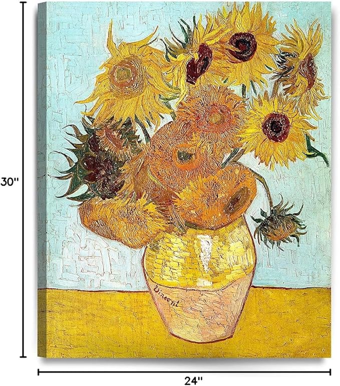 DECORARTS - Twelve Sunflowers, Vincent Van Gogh Art Reproduction. Giclee Canvas Prints Wall Art for Home Decor 30x24