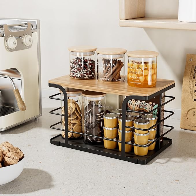 Potato and Onion Storage Bin,Kitchen Organizers Pantry Bin with Bamboo Top for Onion,Potato,Fruits,Vegetable,Produce Storage, Black