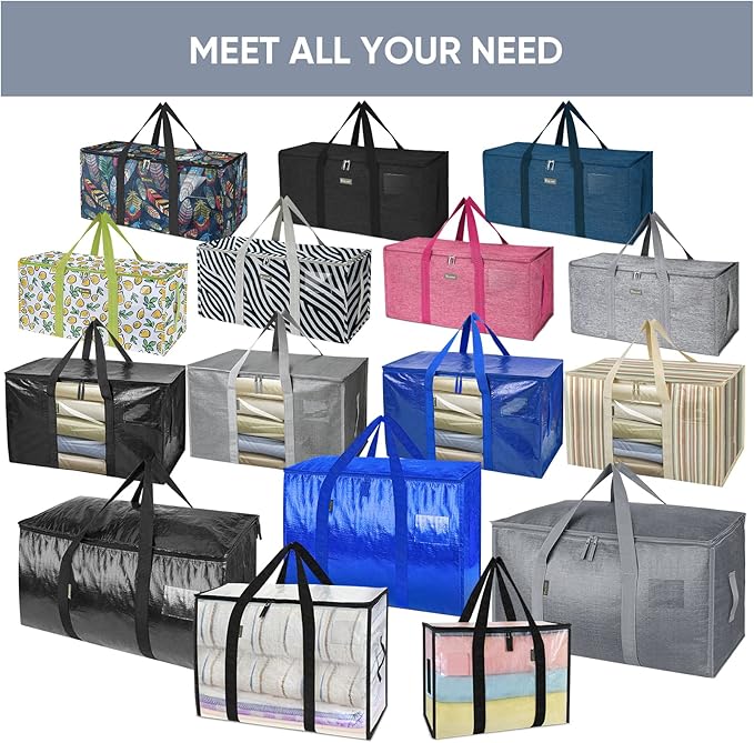 TICONN 2 Pack Extra Large Moving Bags with Zippers & Carrying Handles, Heavy-Duty Storage Tote Moving Boxes for Space Saving