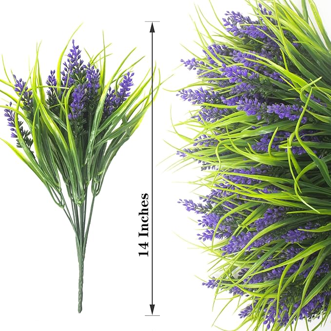 20 Bundles Artificial Plants Outdoor Fake Monkey Grass with Flowers (Purple)