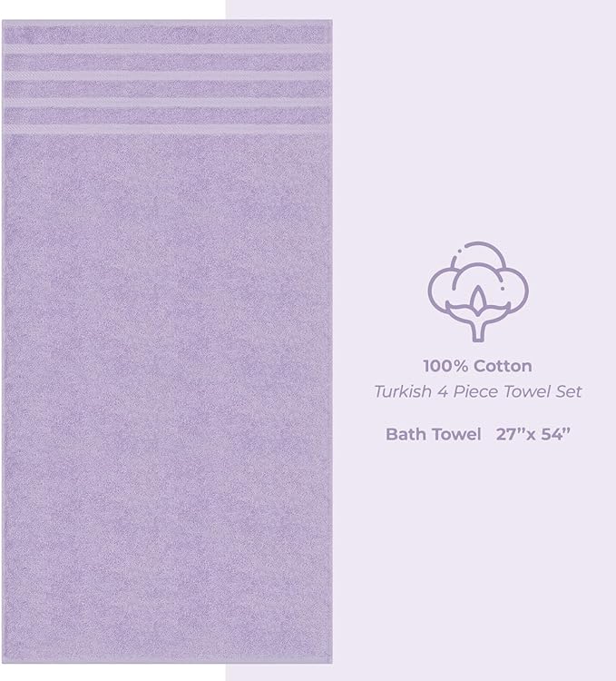 American Soft Linen Luxury 4 Piece Bath Towel Set, 600 GSM 100% Cotton Turkish Bath Towels for Bathroom, 27x54 in Extra Large Bathroom Shower Towels, Lilac