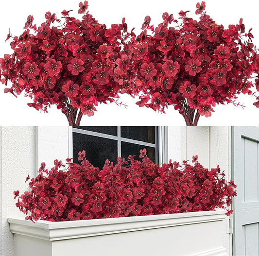 RECUTMS Realistic Artificial Plants Artificial Mums Fall Flowers Fake Fall Plant UV Resistant Fake Flowers Realistic Eucalyptus Leaves Silk Mums Faux Autumn Plant for Thanksgiving Home Decor(Wine Red)