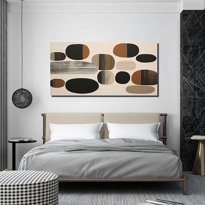 Prepeyssee Large Brown Abstract Wall Art for Living Room Geometry Black Boho Artwork for Bedroom Office Kitchen Modern Canvas Prints 29"x58"