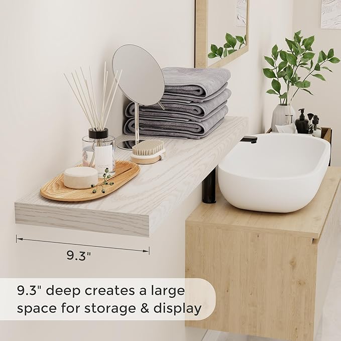 Fun Memories 36x9.3 Floating Shelves for Wall, Wood Floating Shelf 36 Inch Long, Large Deep Wall Shelves for Home Decor & Storage, Rustic Deep Shelf for Living Room, Bedroom, Kitchen, Brich Color