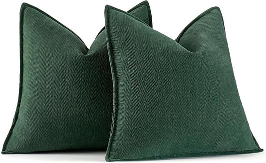 MIULEE Pack of 2 Green Decorative Pillow Covers 20x20 Inch Soft Chenille Luxurious Couch Throw Pillows Farmhouse Cushion Covers with Elegant Design for Sofa Bedroom Living Room Home Decor