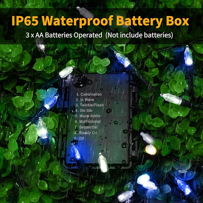 Battery Operated Christmas Lights 2 Pack 18 Feet 50 LED Clear Mini String Lights with 8 Modes Waterproof Tree Lights for Xmas Outdoor Indoor Holiday Party Garden Decor, Blue & White