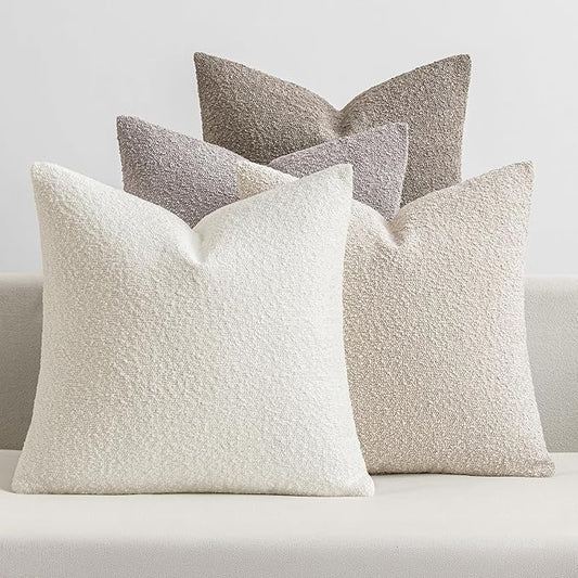 MIULEE Pack of 4 Decorative Textured Boucle Throw Pillow Covers 20x20 Inch Neutral Accent Solid Pillow Cases Soft Couch Cushion Covers for Modern Farmhouse Boho Chair Sofa Bed Livingroom Home Decor