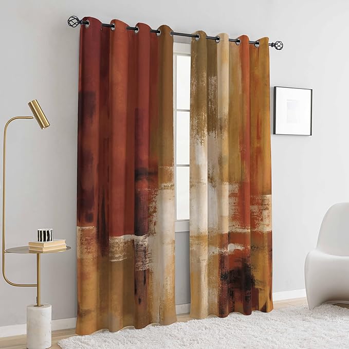 Asuexpect Burnt Orange Curtains 2 Panels Abstract Rust Curtain Room Darkening Grommet Window Treatments Modern Decorative for Bedroom Living Room, 52x63 Inches