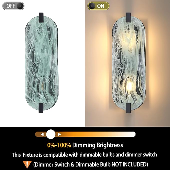 2 Light Oval Green Glass Bathroom Wall Sconce Modern Concise Style Wall Light Fixture,Black Finish for Bedroom Hallway Bedside