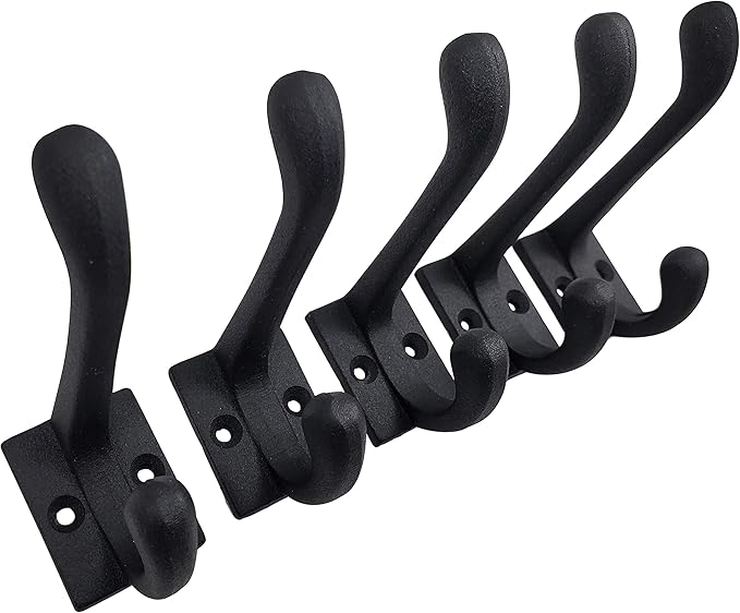 Claimed Corner Cast Iron Coat Hooks - Wall Mounted Rustic Farmhouse Matte Black Cast Iron DIY Coat Towel Hat Scarf Bags Hook 5-Pack