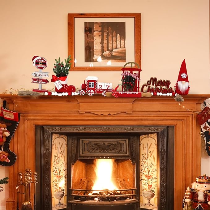 Christmas Tiered Tray Decor Set, 8 PCS Christmas Decorations for Home, Wooden Signs Farmhouse Table Centerpieces Winter Decorations for Shelf Mantel Fire Place Office Desk Kitchen Bedroom
